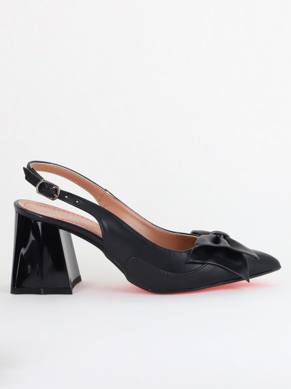 Pantofi damă cu Toc Eleganti Decupați cu Fundiță din Piele Ecologica culoare Negru - BS7121AY2405294 122
