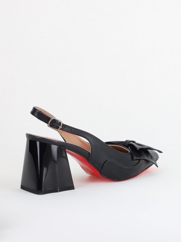 Pantofi damă cu Toc Eleganti Decupați cu Fundiță din Piele Ecologica culoare Negru - BS7121AY2405294 125