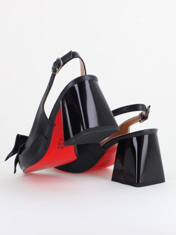 Pantofi damă cu Toc Eleganti Decupați cu Fundiță din Piele Ecologica culoare Negru - BS7121AY2405294 126