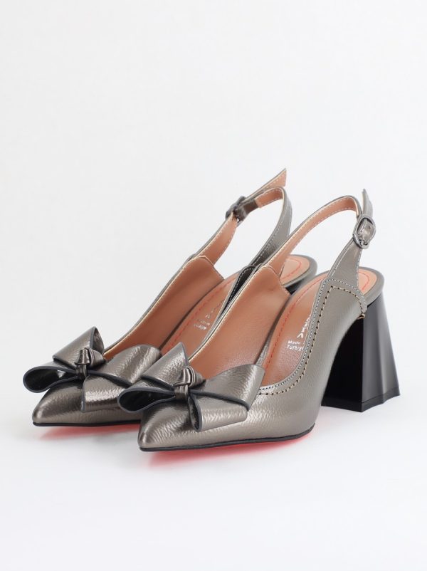 Pantofi damă cu Toc Eleganti Decupați cu Fundiță din Piele Ecologica culoare Platină - BS12000D2405485 120
