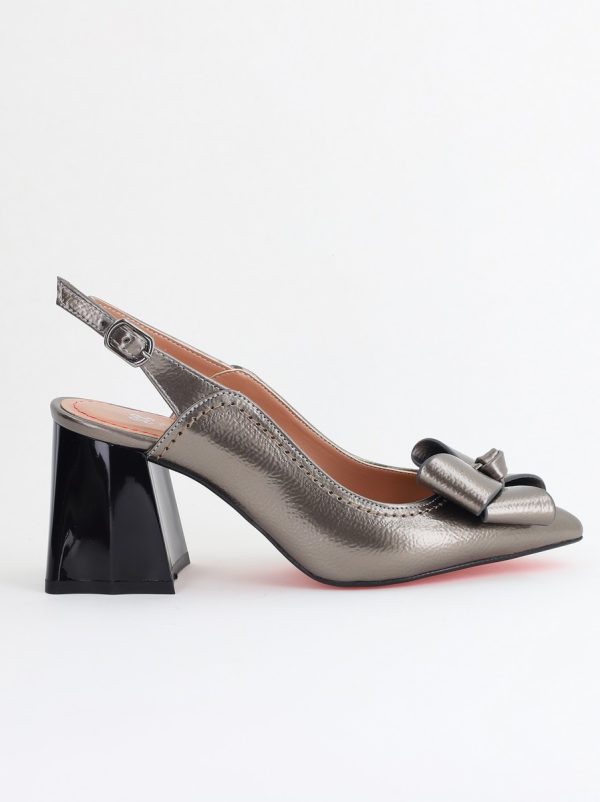 Pantofi damă cu Toc Eleganti Decupați cu Fundiță din Piele Ecologica culoare Platină - BS12000D2405485 122