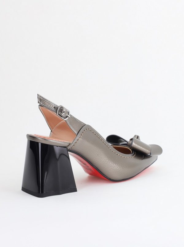 Pantofi damă cu Toc Eleganti Decupați cu Fundiță din Piele Ecologica culoare Platină - BS12000D2405485 126