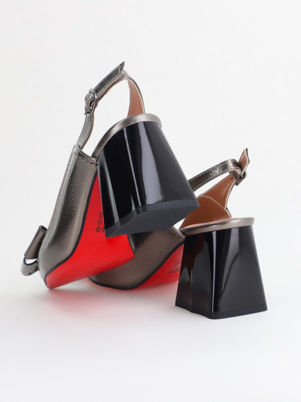 Pantofi damă cu Toc Eleganti Decupați cu Fundiță din Piele Ecologica culoare Platină - BS12000D2405485 127