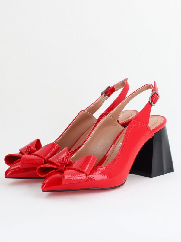 Pantofi damă cu Toc Eleganti Decupați cu Fundiță din Piele Ecologica culoare Roșu lac - BS12000D2405491 119