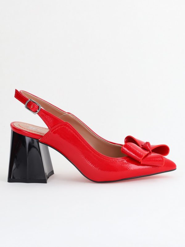 Pantofi damă cu Toc Eleganti Decupați cu Fundiță din Piele Ecologica culoare Roșu lac - BS12000D2405491 120