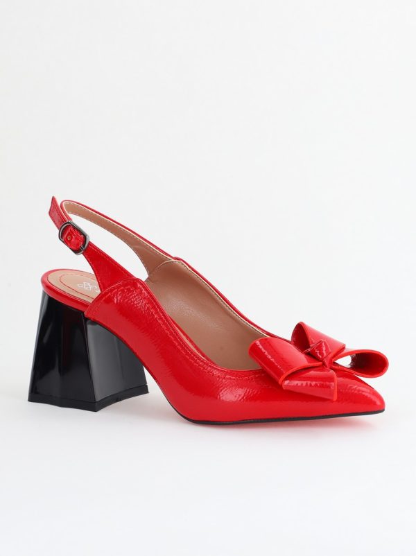 Pantofi damă cu Toc Eleganti Decupați cu Fundiță din Piele Ecologica culoare Roșu lac - BS12000D2405491 121