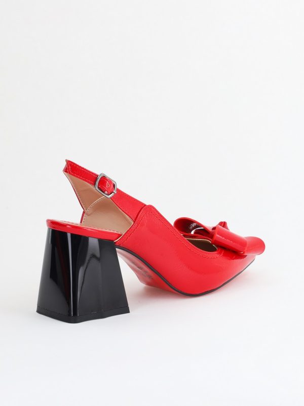 Pantofi damă cu Toc Eleganti Decupați cu Fundiță din Piele Ecologica culoare Roșu lac - BS12000D2405491 122
