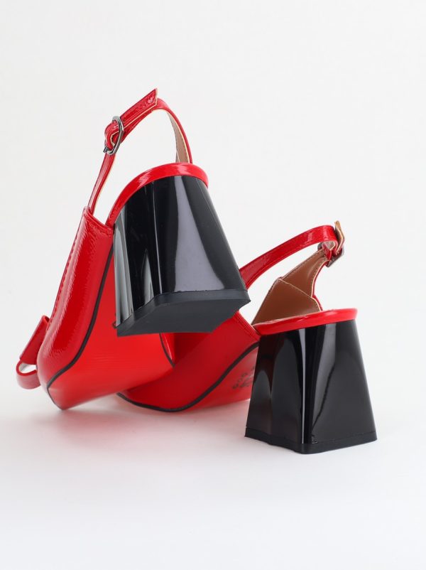 Pantofi damă cu Toc Eleganti Decupați cu Fundiță din Piele Ecologica culoare Roșu lac - BS12000D2405491 123