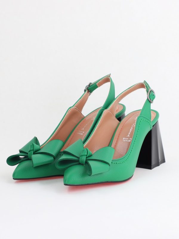 Pantofi damă cu Toc Eleganti Decupați cu Fundiță din Piele Ecologica culoare Verde mat - BS12000D2405489 119