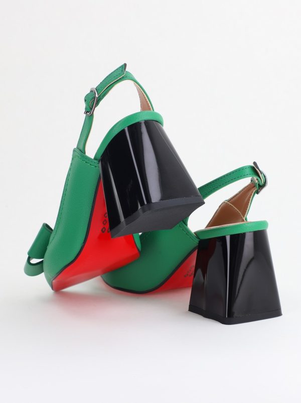 Pantofi damă cu Toc Eleganti Decupați cu Fundiță din Piele Ecologica culoare Verde mat - BS12000D2405489 123