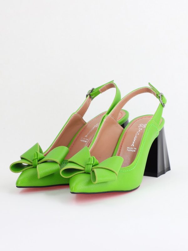 Pantofi damă cu Toc Eleganti Decupați cu Fundiță din Piele Ecologica culoare Verde lemon- BS12000D2405490 119