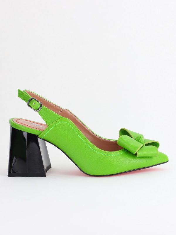 Pantofi damă cu Toc Eleganti Decupați cu Fundiță din Piele Ecologica culoare Verde lemon- BS12000D2405490 120