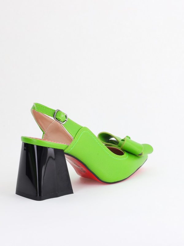 Pantofi damă cu Toc Eleganti Decupați cu Fundiță din Piele Ecologica culoare Verde lemon- BS12000D2405490 122