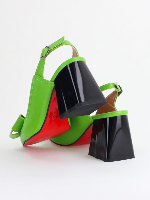 Pantofi damă cu Toc Eleganti Decupați cu Fundiță din Piele Ecologica culoare Verde lemon- BS12000D2405490 123