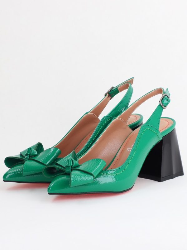 Pantofi damă cu Toc Eleganti Decupați cu Fundiță din Piele Ecologica culoare Verde lucios - BS12000D2405494 119