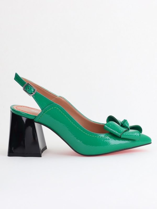 Pantofi damă cu Toc Eleganti Decupați cu Fundiță din Piele Ecologica culoare Verde lucios - BS12000D2405494 120