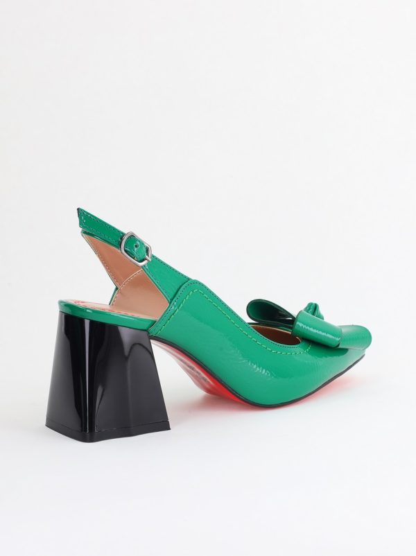 Pantofi damă cu Toc Eleganti Decupați cu Fundiță din Piele Ecologica culoare Verde lucios - BS12000D2405494 122