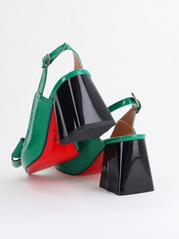 Pantofi damă cu Toc Eleganti Decupați cu Fundiță din Piele Ecologica culoare Verde lucios - BS12000D2405494 123