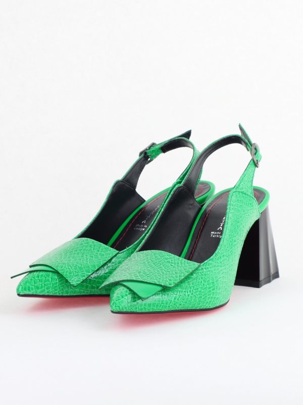 Pantofi damă cu Toc Eleganti Decupați din Piele Ecologica culoare verde benetton- BS20021AY2405589 120