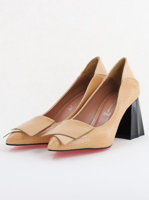 Pantofi Damă cu Toc Gros din Piele Ecologică Bej nud (BS2002D2405538) 119