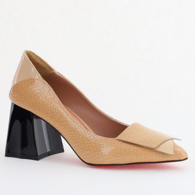 Pantofi Damă cu Toc Gros din Piele Ecologică Bej nud (BS2002D2405538)