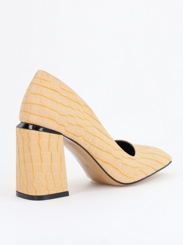 Pantofi Damă cu Toc Gros din Piele Ecologică texturată bej texturat BS01AY2411128 120