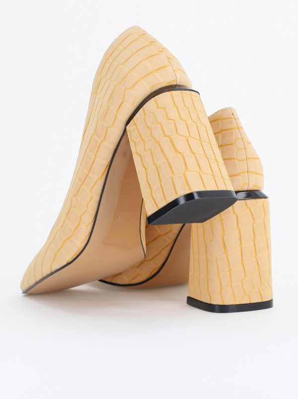 Pantofi Damă cu Toc Gros din Piele Ecologică texturată bej texturat BS01AY2411128 119