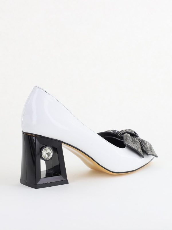 Pantofi Damă cu Toc Gros Piele Ecologică cu Fundiță Varf Ascutit culoare Alb - BS015AY2405582 122