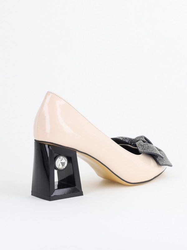 Pantofi Damă cu Toc Gros Piele Ecologică cu Fundiță Varf Ascutit culoare Bej - BS015AY2405581 122