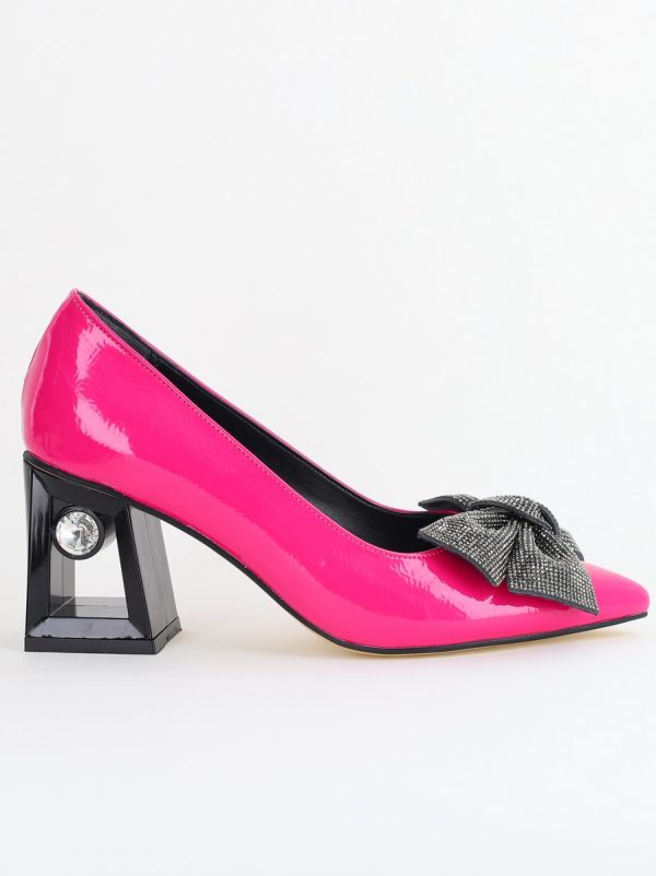 Pantofi Damă cu Toc Gros Piele Ecologică cu Fundiță Varf Ascutit culoare Fuchsia - BS015AY2405579 120