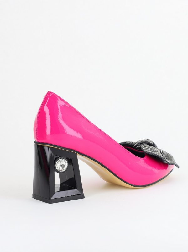 Pantofi Damă cu Toc Gros Piele Ecologică cu Fundiță Varf Ascutit culoare Fuchsia - BS015AY2405579 122