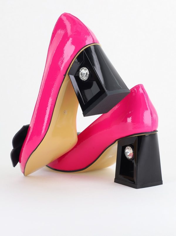 Pantofi Damă cu Toc Gros Piele Ecologică cu Fundiță Varf Ascutit culoare Fuchsia - BS015AY2405579 122