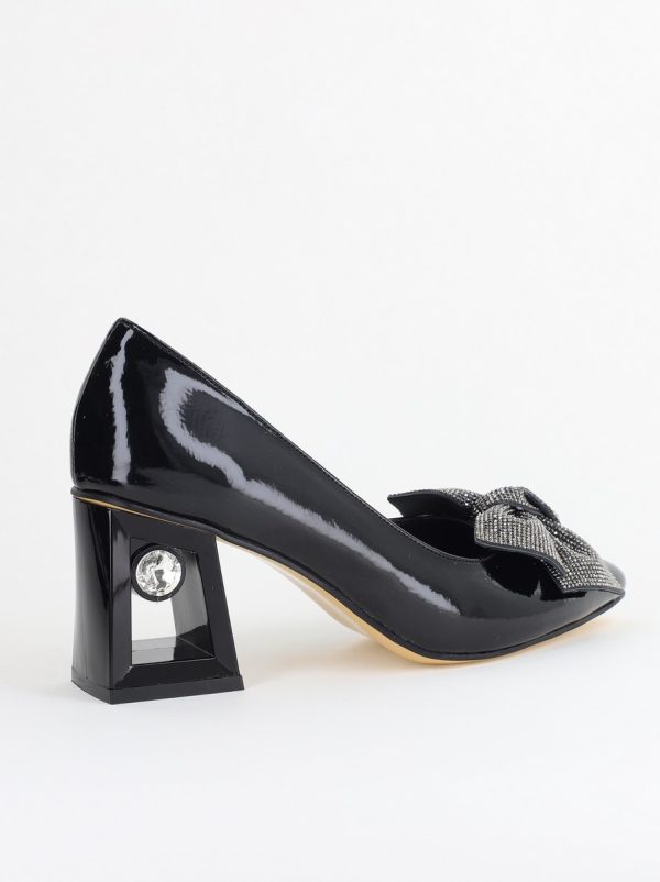 Pantofi Damă cu Toc Gros Piele Ecologică cu Fundiță Varf Ascutit culoare Negru - BS015AY2405576 122