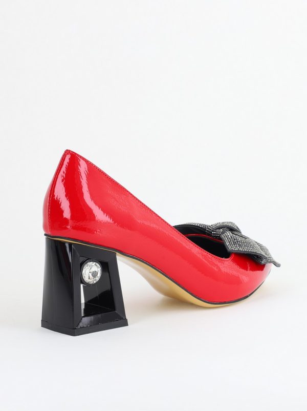 Pantofi Damă cu Toc Gros Piele Ecologică cu Fundiță Varf Ascutit culoare Roșu - BS015AY2405580 122
