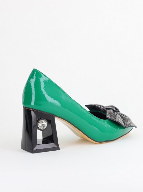 Pantofi Damă cu Toc Gros Piele Ecologică cu Fundiță Varf Ascutit culoare Verde - BS015AY2405578 122