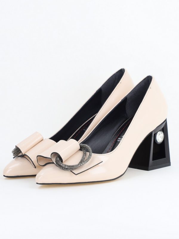 Pantofi Damă cu Toc Gros Piele Ecologică cu Pietricele Varf Ascutit culoare bej - BS21402AY2405558 119