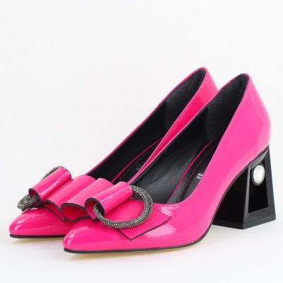Pantofi Damă cu Toc Gros Piele Ecologică cu Pietricele Varf Ascutit culoare fuchsia- BS21402AY2405560