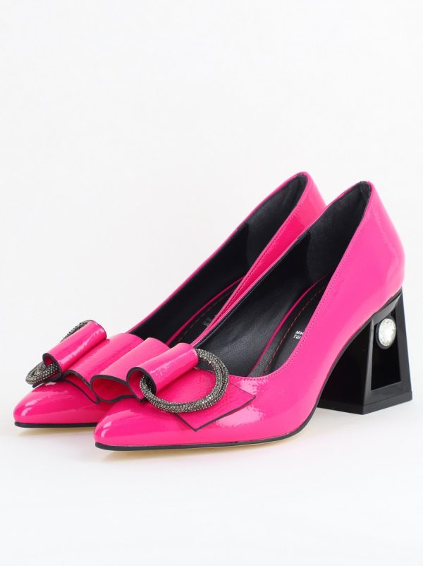 Pantofi Damă cu Toc Gros Piele Ecologică cu Pietricele Varf Ascutit culoare fuchsia- BS21402AY2405560 119