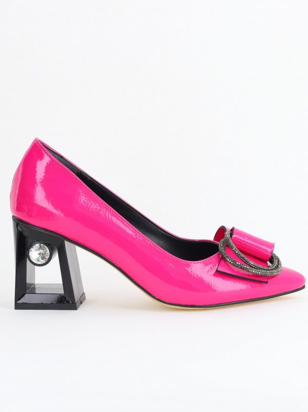 Pantofi Damă cu Toc Gros Piele Ecologică cu Pietricele Varf Ascutit culoare fuchsia- BS21402AY2405560 120