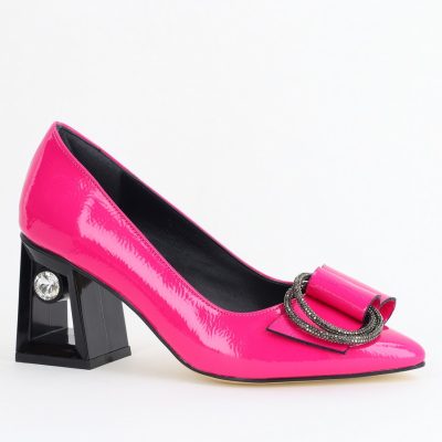 Pantofi Damă cu Toc Gros Piele Ecologică cu Pietricele Varf Ascutit culoare fuchsia- BS21402AY2405560