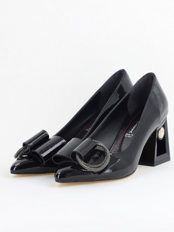 Pantofi Damă cu Toc Gros Piele Ecologică cu pietricele Varf Ascutit culoare Negru - BS21402AY2405563 119