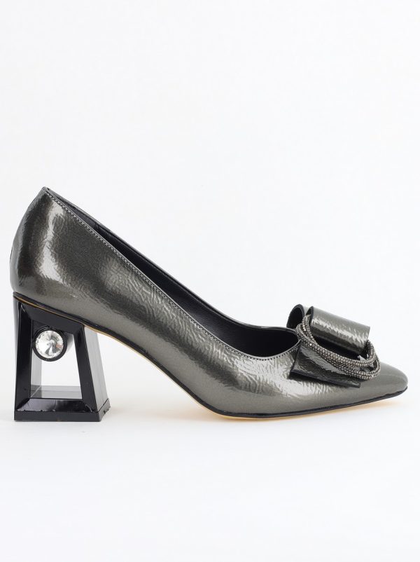 Pantofi Damă cu Toc Gros Piele Ecologică cu Pietricele Varf Ascutit culoare platina - BS21402AY2405557 120