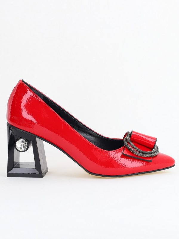Pantofi Damă cu Toc Gros Piele Ecologică cu Pietricele Varf Ascutit culoare Roșu- BS21402AY2405561 120