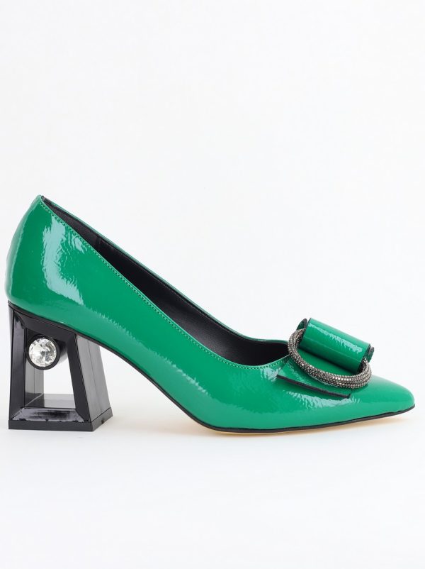 Pantofi Damă cu Toc Gros Piele Ecologică cu Pietricele Varf Ascutit culoare verde- BS21402AY2405559 120