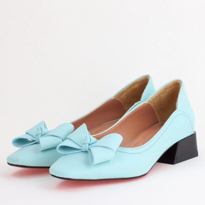 Pantofi Damă cu Toc Jos din Piele Ecologică cu fundiță Albastru deschis (BS502D2405482)