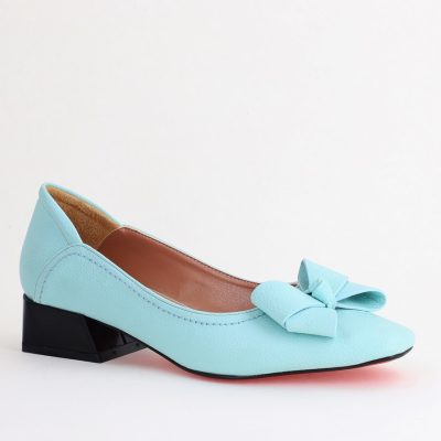 Pantofi Damă cu Toc Jos din Piele Ecologică cu fundiță Albastru deschis (BS502D2405482)