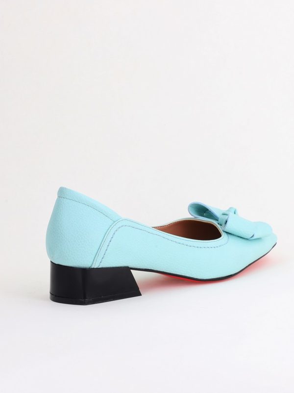 Pantofi Damă cu Toc Jos din Piele Ecologică cu fundiță Albastru deschis (BS502D2405482) 123
