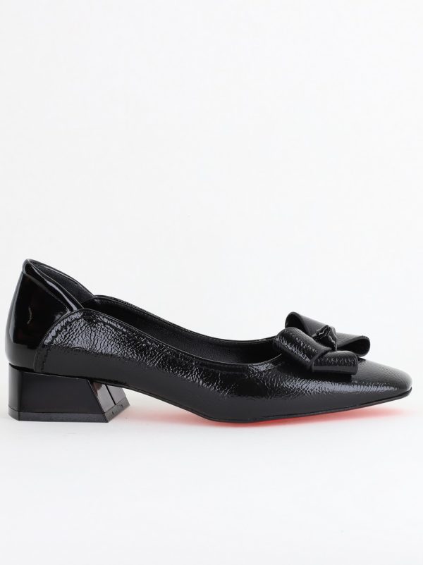Pantofi Damă cu Toc Jos din Piele Ecologică cu fundiță Negri lac (BS502D2406664) 120