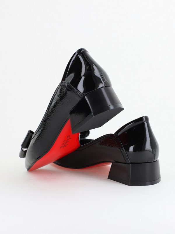 Pantofi Damă cu Toc Jos din Piele Ecologică cu fundiță Negri lac (BS502D2406664) 123