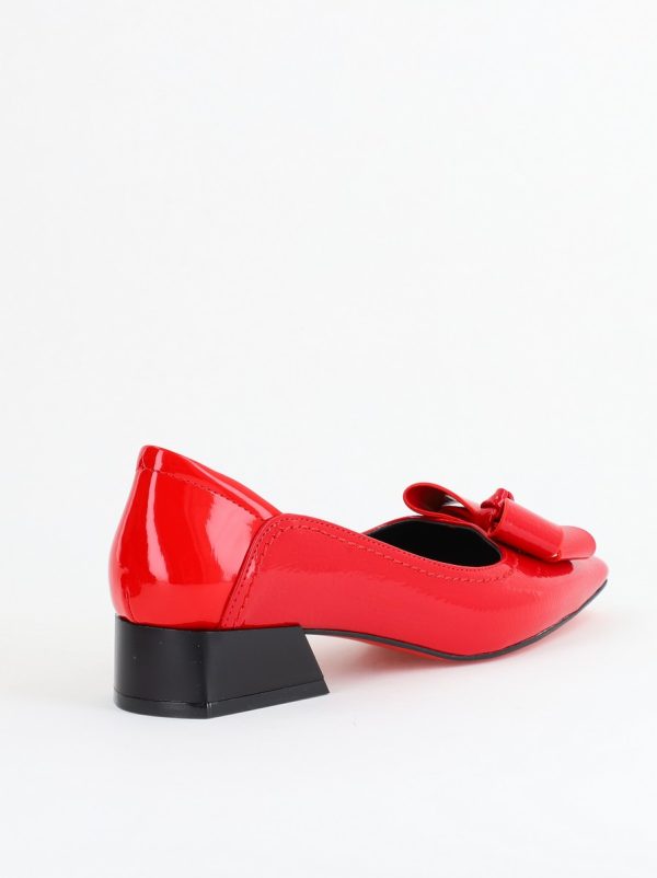 Pantofi Damă cu Toc Jos din Piele Ecologică cu fundiță Roșu lac (BS502D2405620) 122